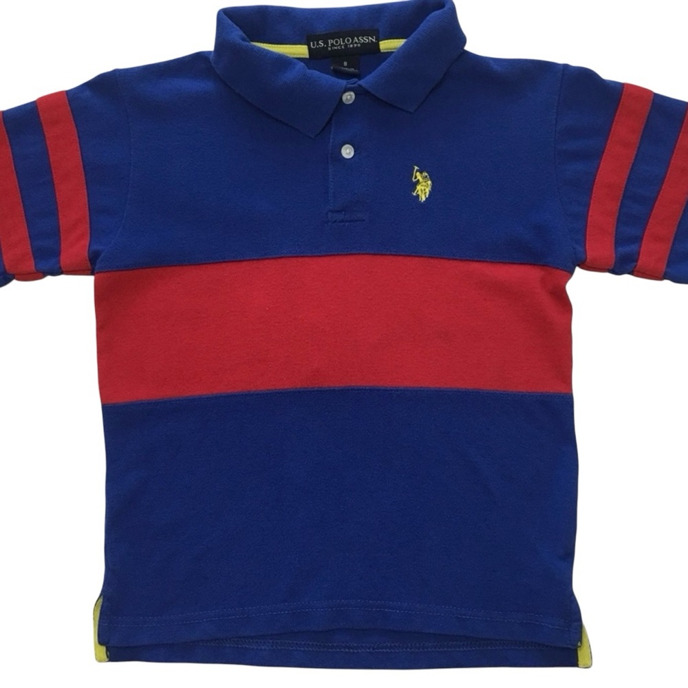 U.S. Polo Assn Boys Blue & Red Color Block Polo Shirt Size 8 Preowned condition